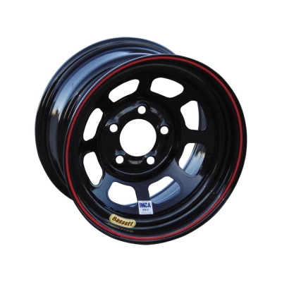 Exclusive Sales Bassett D-Hole Lite 8.00X15 5X127 ET-19.0 NB95.30 Gloss Black with Red Line