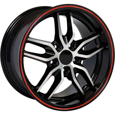 OE Wheels CORVETTE C7 STINGRAY GLOSS BLACK WITH MACHINED SPOKE FACES AND RED OUTER LIP STRIPE