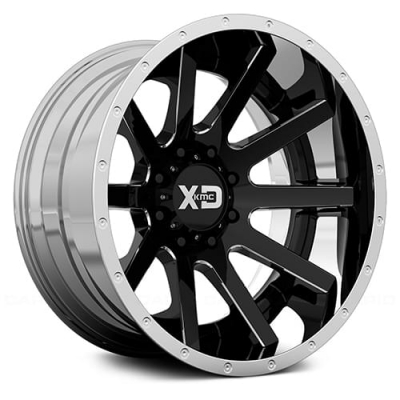 XD Series By KMC Wheels XD200 HEIST GLOSS BLACK MILLED CENTER W- CHROME LIP