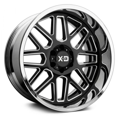 XD Series By KMC Wheels XD201 GRENADE GLOSS BLACK MILLED CENTER W- CHROME LIP