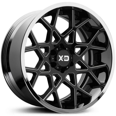 XD Series By KMC Wheels XD203 CHOPSTIX GLOSS BLACK MILLED CENTER W- CHROME LIP