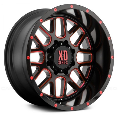 XD Series By KMC Wheels XD820 GRENADE (XD8201) SATIN BLACK MILLED W/ RED TINTED CLEAR COAT