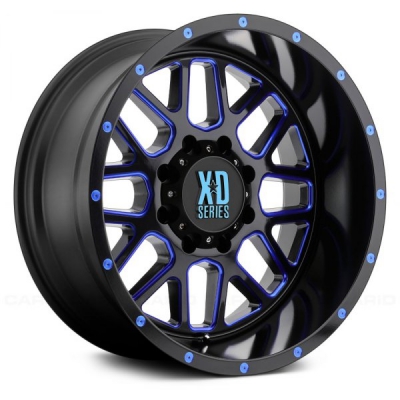 XD Series By KMC Wheels XD820 GRENADE (XD8204) SATIN BLACK MILLED W/ BLUE TINTED CLEAR COAT